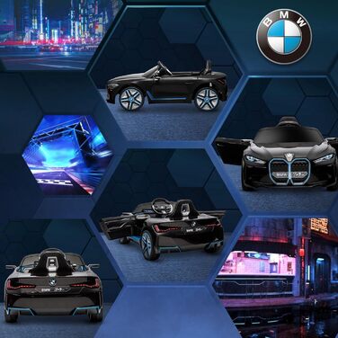Дитячий електромобіль HOMCOM BMW з пультом, фарами, MP3, ременем безпеки, 3-5 км/год, чорний, для дітей 3-5 років