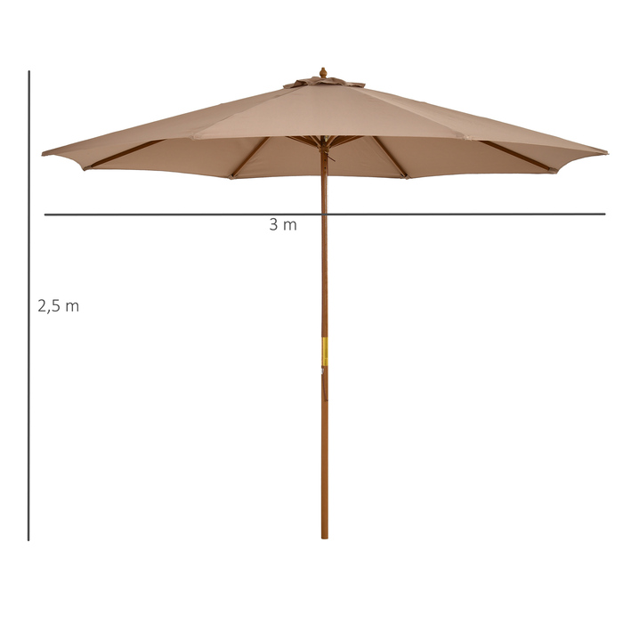 Outsunny Parasol Wood 300 см Дерев'яна парасолька Садова парасолька Балконна парасолька бамбук хакі