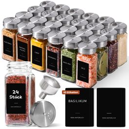 Набір банок для спецій ComSaf (24×120 мл) з мітками, дозатори, з нержавіючої сталі, органайзер