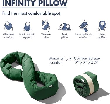 Подушка для подорожей Huzi дизайн Infinity Pillow - подушка для шиї ідеально підходить для подорожей офіс Дизайн М'яка подушка для підтримки шиї (сосново-зелений)