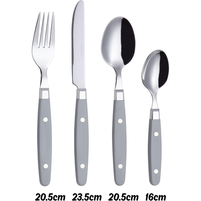 EXZACT Набір столових приборів 24 шт. з нержавіючої сталі з ручками з фіксацією - Ретро стиль. Включає: 6 виделок, 6 ножів, 6 ложок, 6 чайних ложок - сірий колір