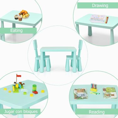Дитячий стіл LIFEZEAL з 2 стільцями, симпатична пластикова дитяча група для сидіння, дитячі меблі зі спинкою та круглими краями, дитячий стіл та набір стільців для дівчаток та хлопчиків (зелений)