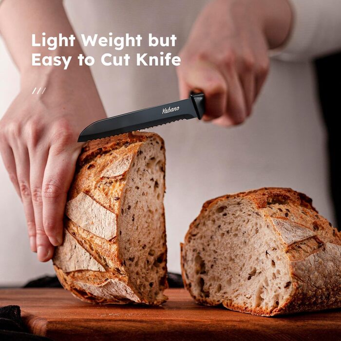 Набір кухонних ножів Yabano 7 предметів з підставкою та точилкою, кухонний набір ножів з чорним пластиковим блоком