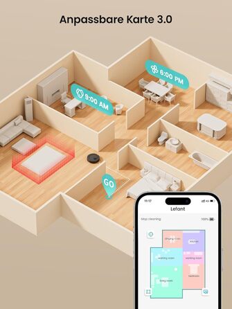 Робот-пилосос LEFANT M2 з функцією миття, 6000Pa, LiDAR-навігація, зони заборони, 140 хв, багатоступінчасте мапування, для тварин, килимів та твердих підлог (M2S-B)