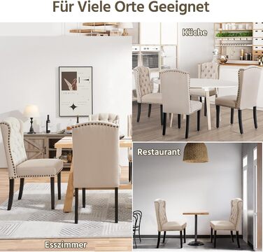 Набір з 4 кухонних стільців Yaheetech з м'яким сидінням та спинкою, бежевий (до 140 кг)