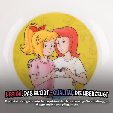 Дитячий посуд Bibi & Tina: комплект з 3 предметів (тарілка, чашка, миска), рожево-червоний, порцеляна, 19/220/330 мл