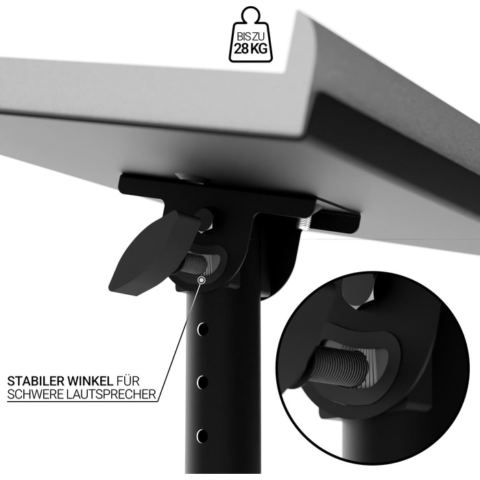 Стійка для акустики Sprenger з кріпленням для столу – регулювання ±20°, до 28кг – з демпфером з піни – стабільна та міцна – для студії, столу та DJ-setup – чорний колір