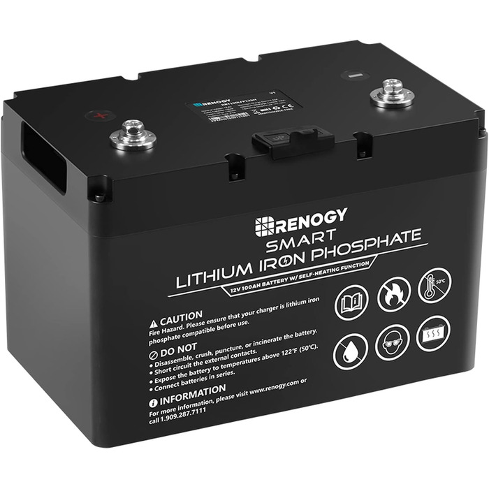 Розумна літієва сонячна батарея Renogy 12V 100Ah LiFePO4, Bluetooth, 4000 циклів, струм розряду 100 А, термін служби 10 років