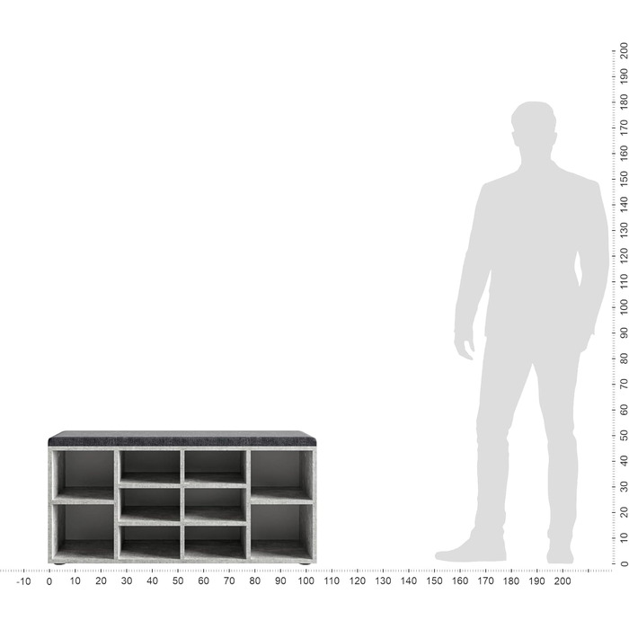 Лавка для взуття KOMTO Софія Бетон 104x50x30 см Полиця для взуття та сидіння лавки з місцем для зберігання, оббивка сірого кольору