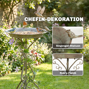 Вінтажна годівниця для птахів Vogelbad з фігуркою птаха та декоративною підставкою, зелена