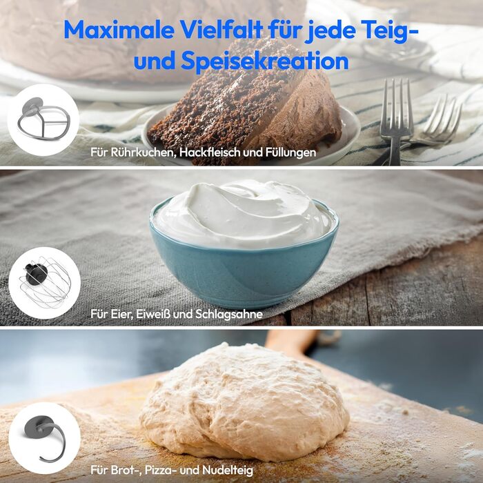 Кухонна машина MEDION MD18430: 3-в-1 (міксер, м'ясорубка, кухонний комбайн), 5 л чаша з нержавіючої сталі, 1200 Вт, подрібнювач, нарізувач, цифровий дисплей, чорний