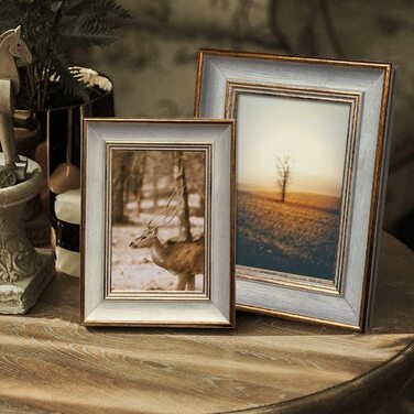 Рамка для фотографій Afuly Green з великими лініями, старовинна старовинна рамка для фотографій, настільний або настінний Різдвяний подарунок (білий, 13x18 см)