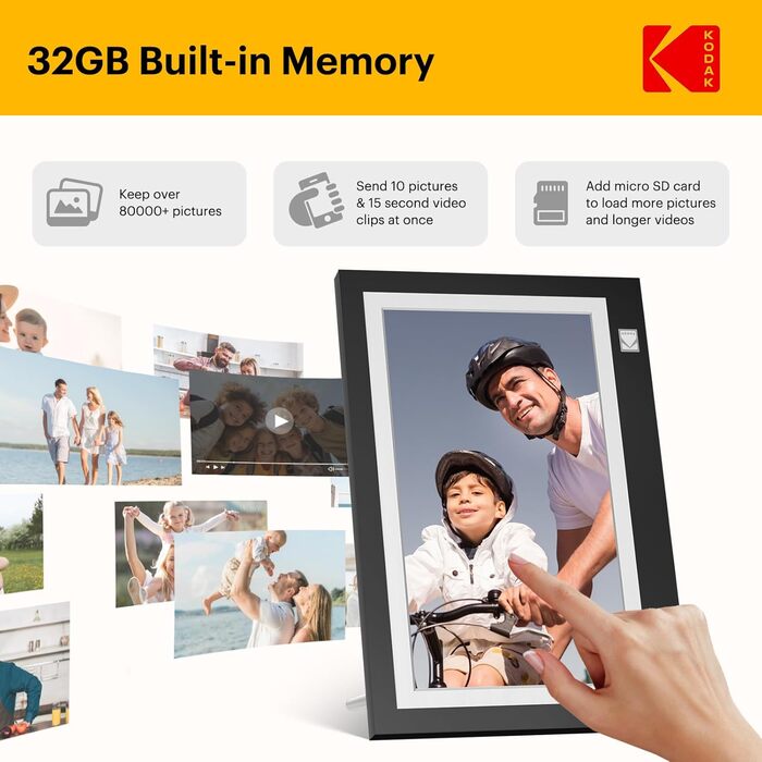 Цифровий фоторамка Kodak 10 дюймів з акумулятором 4000mAh, Wi-Fi, 32GB, IPS HD сенсорний екран, авто-поворот, для перегляду фото та відео