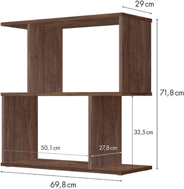 Книжкова шафа Polini Smart Standing Shelf у S-подібній формі 2 відділення 71,8 x 69,8 x 29 см (коричневий)