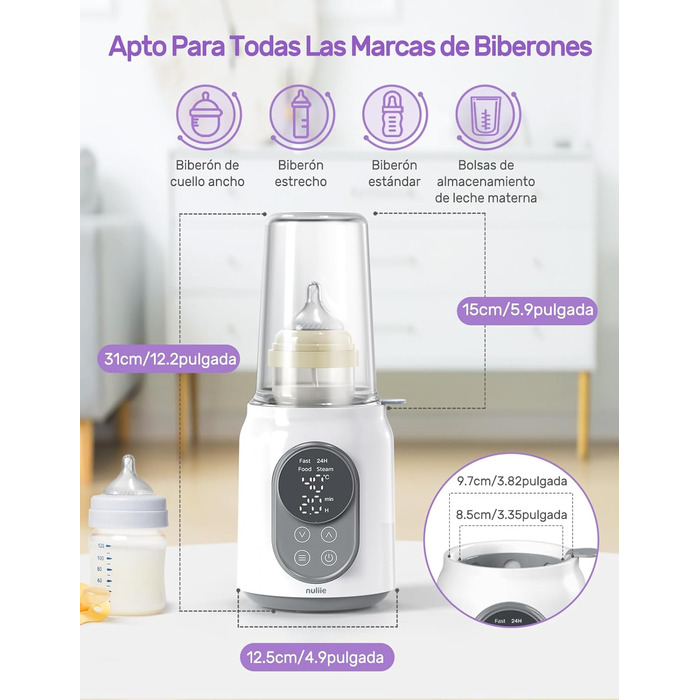 Електричний підігрівач для пляшечок Nuliie 6-в-1: для грудного молока та сумішей, з регулюванням температури та автовимкненням, 220V