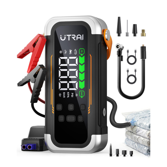 Powerbank Starthilfe UTRAI з компресором та вентилятором для авто, 6000A, LED, PD 30W, для бензинових та дизельних двигунів (10L)