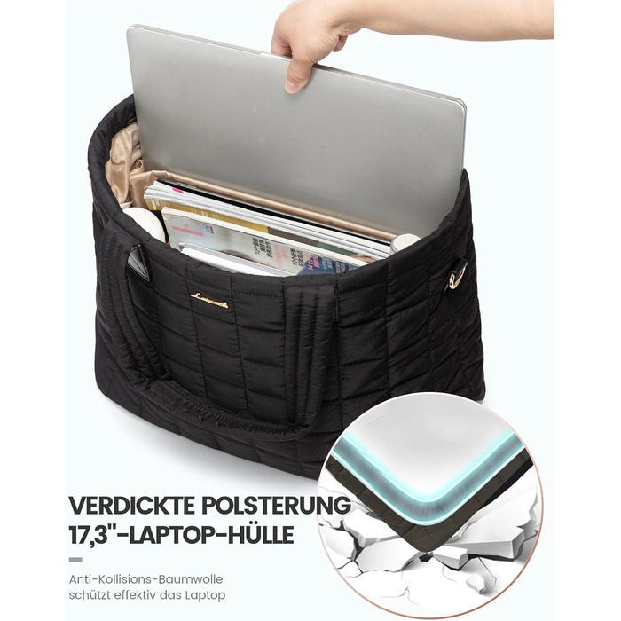 Сумка для ноутбука LOVEVOOK для жінок, 17 дюймів, чорна: робоча сумка, шопер, сумка для навчання, портфель, для офісу