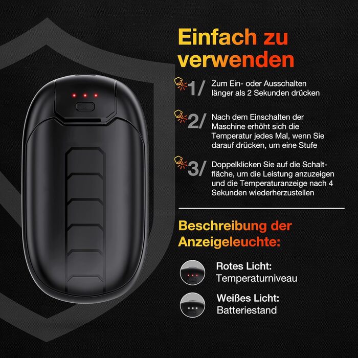 Електричний грієчка для рук, перезаряджається, з магнітом, 7 годин тепла, 3 режими, до 56°C, USB-C, для Рейно, гольф, спорт на відкритому повітрі, чорний N1