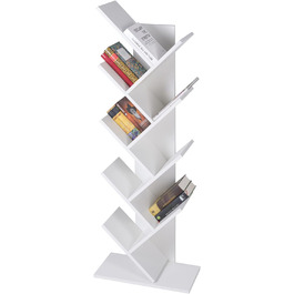 Книжкова шафа ML-Design з 9 рівнями у формі дерева, 50x25x140 см, білий, дерево, стояча полиця для CD/DVD, підлогова полиця для вітальні, офісу, полиця для документів Перегородка для кімнати Органайзер для зберігання книг