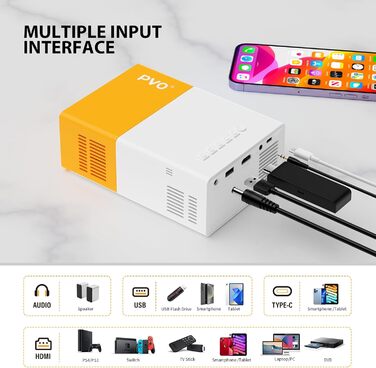 Міні проєктор YG300ProMax: портативний LED проєктор для мультфільмів та домашнього кінотеатру. Підтримка дзеркального відображення з кабелю. Ідеальний подарунок для дітей.