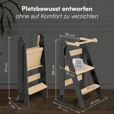 Bellabino Tay - навчальний столик-лесенка для дітей від 1 року. Регульована висота, складаний, білий, дерев'яний (бірка), безпечний, з захистом від перекидання. Montessori