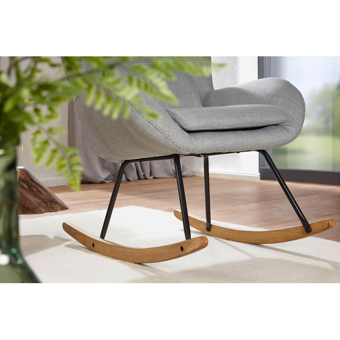 Крісло-гойдалка FineBuy Capri з тканини та дерева, сірого кольору, 75 x 110 x 88,5 см
