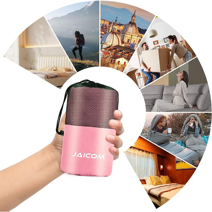 Спальний мішок для хатини JAICOM, надлегкий шовковий спальний мішок для подорожей, зручний і м'який спальний мішок невеликий розмір з мікрофібри, ідеально підходить для літа, піших прогулянок, готелів і котеджів (рожевий)