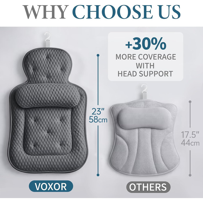 Подушка для ванни під голову та шию з 3D-сітки, 54 присоски, сіра. Аксесуар для релаксації у ванні та душі, подарунок