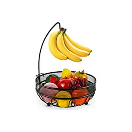 Кошик для фруктів з банановим тримачем, ваза для фруктів металева кошик для овочів, постійна щоденна кухонна кошик для зберігання фруктів, двоярусна кошик для фруктів