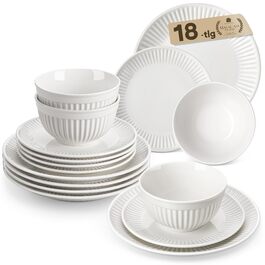 Набір посуду MALACASA LEILA, 18 предметів, порцеляна, скандинавський стиль, білий. Серія LEILA - 6 осіб, 18-ти частинний сервіз