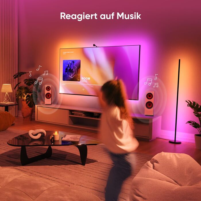 Наноліф Matter Розумна Підлогова Лампа Біла, RGB IC LED, Диммер, Музичний Синхронізація, 1700lm, Управління через Додаток та Голос (Alexa, Apple HomeKit), Декоративне Освітлення для Спальні та Геймінгу