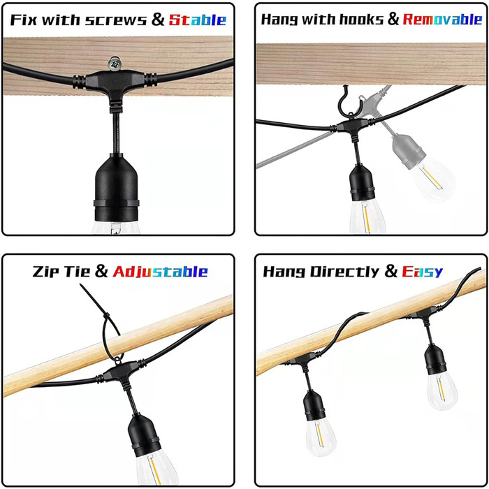 LED гірлянда для саду та тераси, 30 метрів, IP65, 15+1 лампочки E27, 2700K (тепле біле світло), для декору саду, вечірок та свят