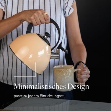 Чайник FLORINA Fenny Satin Induktion 2.5L з флейтою, нержавіюча сталь, Cool-Touch, сучасний дизайн (Brillo - персиковий)