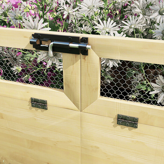 Підвищене грядка-ящик для рослин, квітів та трав, стійкий до погодних умов, з опорою для ліан, розміром 183 x 98,5 x 95 см, з натурального дерева.