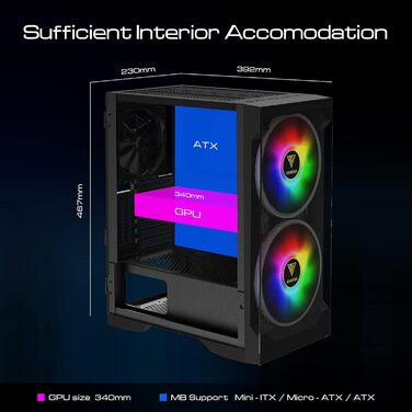 Ігровий корпус GAMDIAS Apollo E2 Elite, Mid-Tower ATX, загартоване скло, 3x 200 мм ARGB вентилятори, безінструментальна установка, підтримка плат до ATX