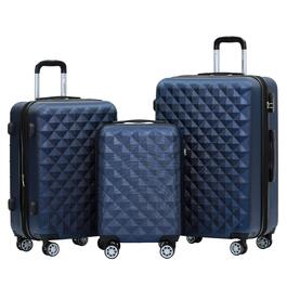 Набір дорожніх валіз BEIBYE з 4 предметів, твердий корпус, 4 подвійних колеса, комплект багажу для подорожей (Темно-синій)