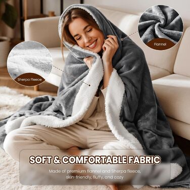 Електрична ковдра Dnenellr XXL 200x180 см з автоматичним вимкненням, 6 режимів нагріву, захист від перегріву, пральна, для ліжка та дивану