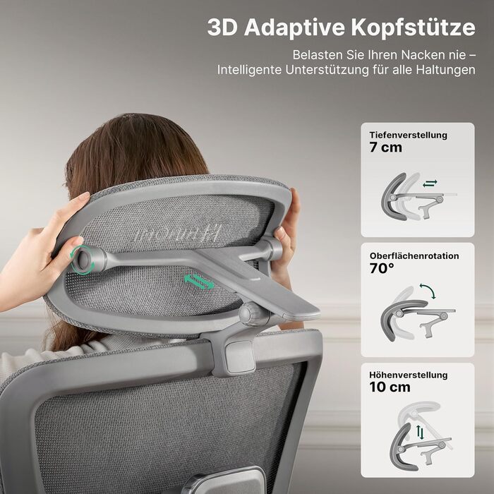 Офісний стіл HINOMI H2 Pro з ергономічною підтримкою попереку, регульованою підголівником та підлокітниками, до 150 кг, дихаюча сітка, поворотний крісло для дому та офісу, сірий