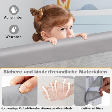 Бортик для ліжка COSTWAY складаний, захисний бар'єр для дитячого ліжка та батьківського ліжка 105x42 см (Сірий)