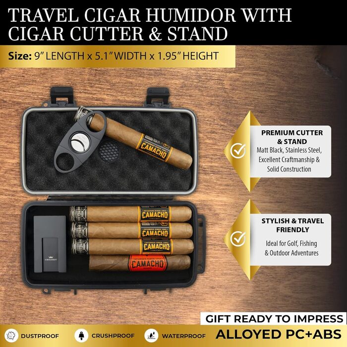 Вишуканий вологостійкий кейс для сигар Kobi & Knight з різаком та підставкою – аксесуар для сигар, подарунковий набір для 12.7 x 20.3 см сигар