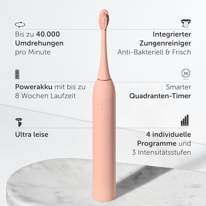 Електрична зубна щітка Wondersmile PRO - переможець тесту 2025 - 100 днів без ризику - TÜV-сертифікована. 4 режими, акумулятор 60 днів, смарт-насадка. 1 шт. (Atomic Rose Bundle)