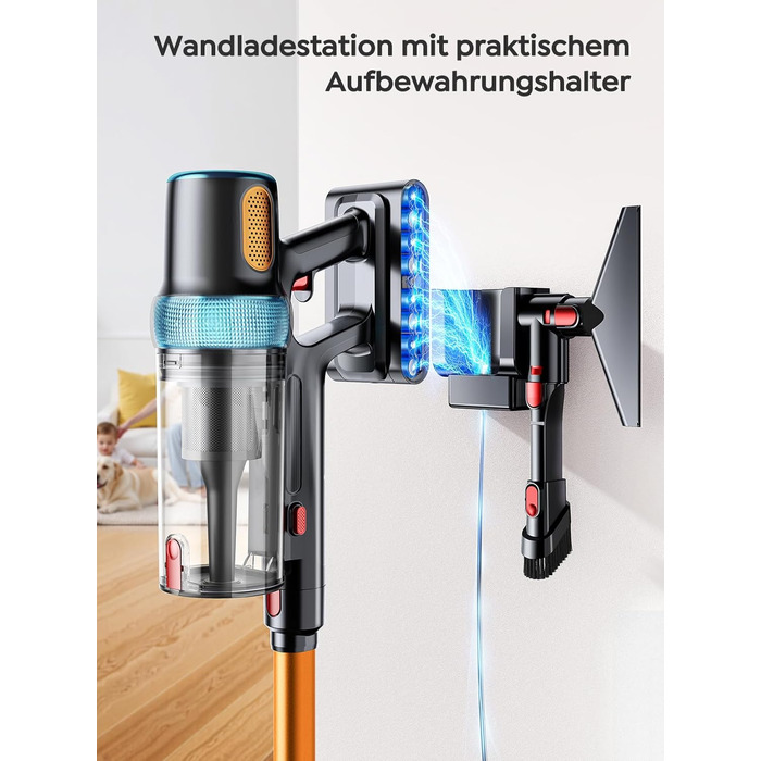 Бездротовий акумуляторний пилосос 50KPA/600W з подовжуваним шлангом 1м, стійка підставка, автоматичний режим, насадка проти ковтунів, багаторівнева фільтрація для килимів/твердих поверхонь/автомобіля