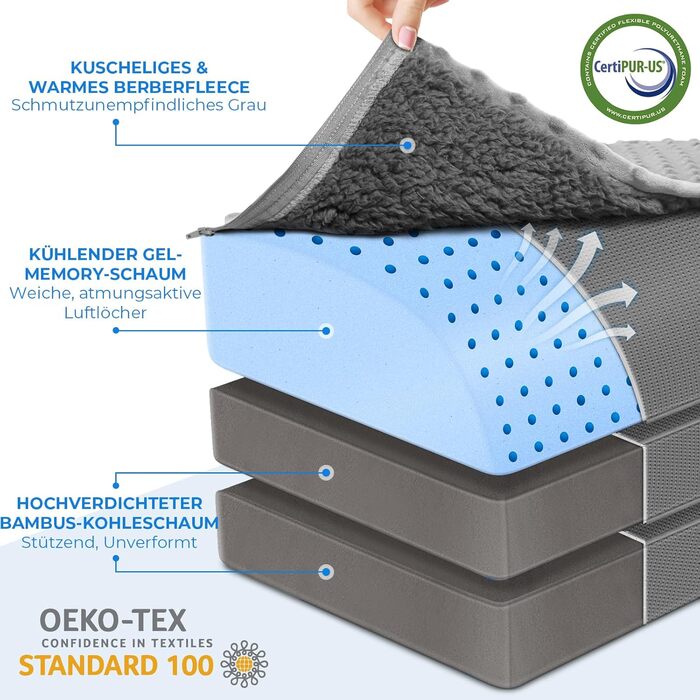 Підставка для ніг під стіл KingPavonini з гелевою пам'яттю, 3 положення, гріюча сумка для ніг, ергономічна підставка для офісного та ігрового крісла, сірий колір