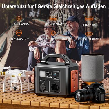 Портативна електростанція SBAOH 600W, 538.7Wh, сонячний генератор з виходом AC/USB, для подорожей, кемпінгу та надзвичайних ситуацій