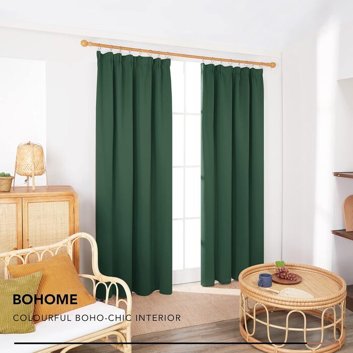 Стрічка для штор Deconovo Blackout, 138x117 см, Forest Green, Комплект з 2 шт.