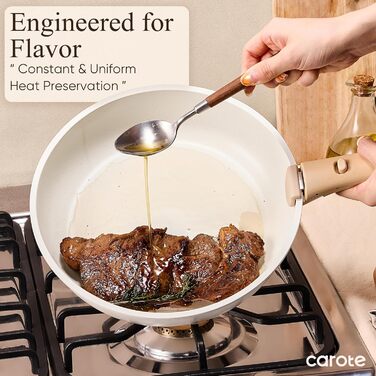 Набір посуду CAROTE 19 предметів: каструлі та сковорідки з антипригарним покриттям, знімні ручки, для індукційних плит, духовка, білий/кремовий