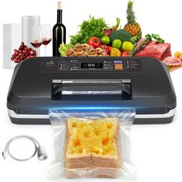 Вакууматор для продуктів 12-в-1, вакуумний пакувальник з подвійним швом, вбудованим різаком та лотком для збору рідини, 95кПа, чорний