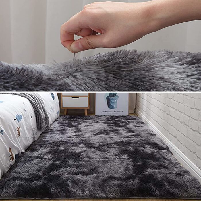 Килим, волохатий килим, килимок для вітальні, килим Meyecon, килим для спальні, нові яскраві Килимки для спальні, супер м'який пухнастий дитячий килимок (темно-сірий, 120 х 160 см)