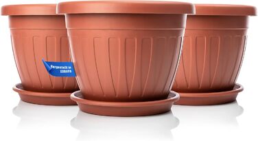 Квітчанка BigDean 3X з підставкою, 3 шт. - круглий, вологостійкий горщик для квітів - з водостоком, стійкий до УФ, з міцного пластику - для внутрішнього та зовнішнього використання - Made in Europe (терракота, ø33xH25 см)