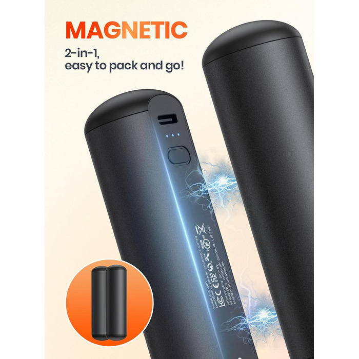 Електричні грілки для рук Warmco 2 шт., 10000 мАг, багаторазові, 3 режими нагріву, портативна батарея-грілка, чорний